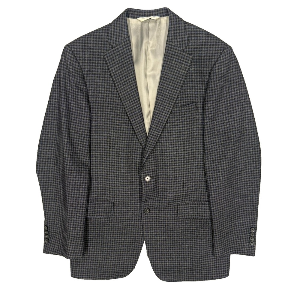 Samuelsohn Blazer Check Wool Sport Coat Canada Grey / Blue 40R